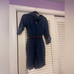 GUESS button down Jean dress with brown belt
